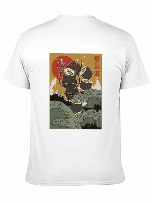 Camiseta Negra con Diseño Japonés de Dragón Sushi
