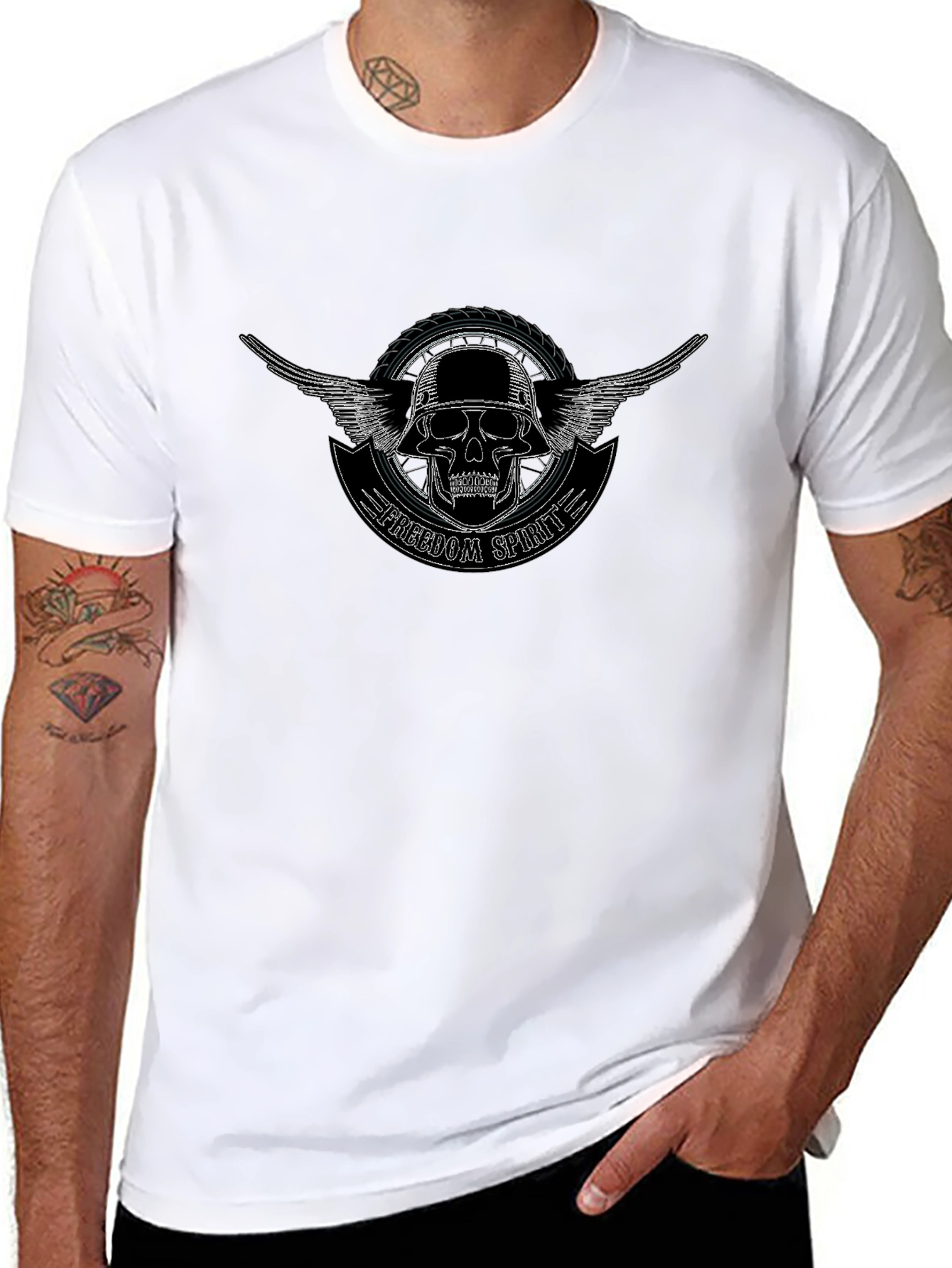 Camiseta Negra Freedom Spirit con Calavera y Alas