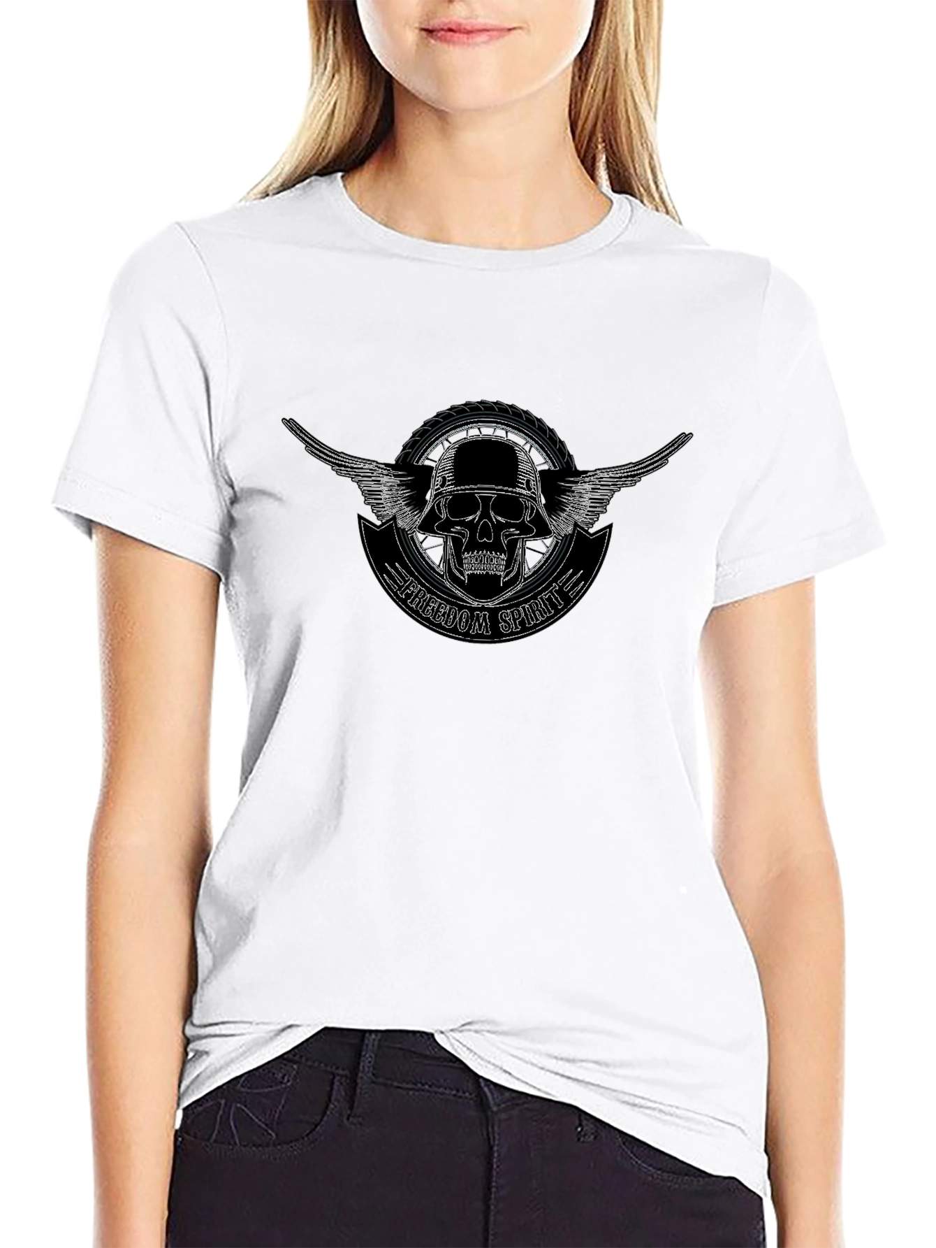 Camiseta Negra Freedom Spirit con Calavera y Alas