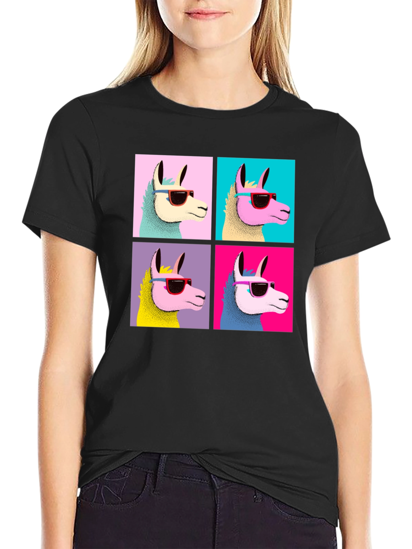 Camiseta Negra con Diseño de Llamas Pop Art