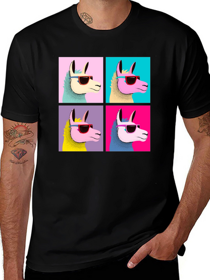 Camiseta Negra con Diseño de Llamas Pop Art