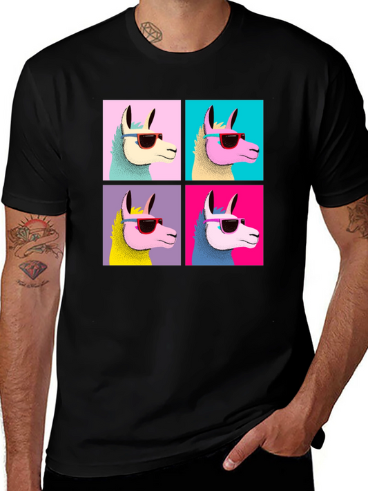 Camiseta Negra con Diseño de Llamas Pop Art