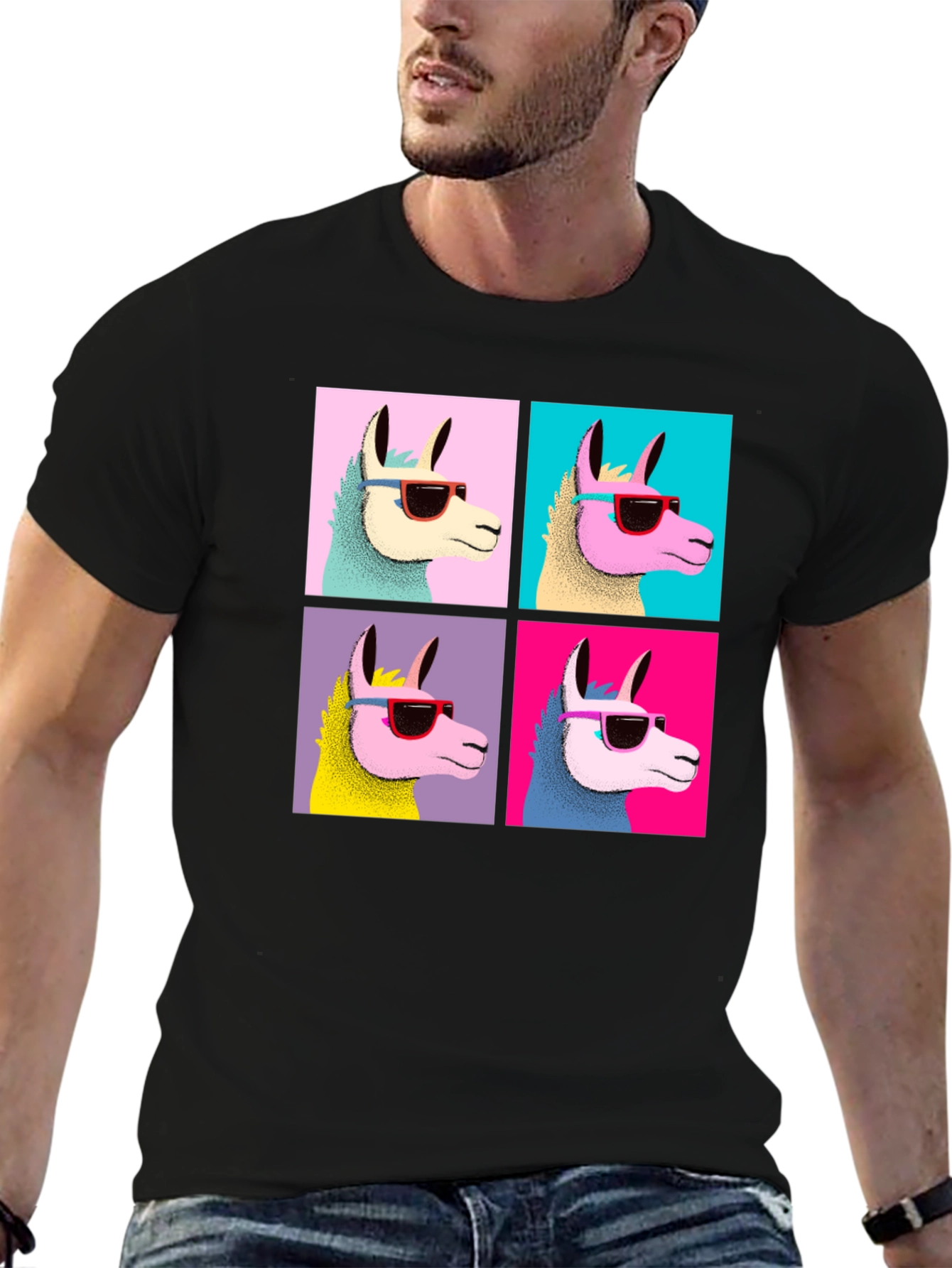 Camiseta Negra con Diseño de Llamas Pop Art