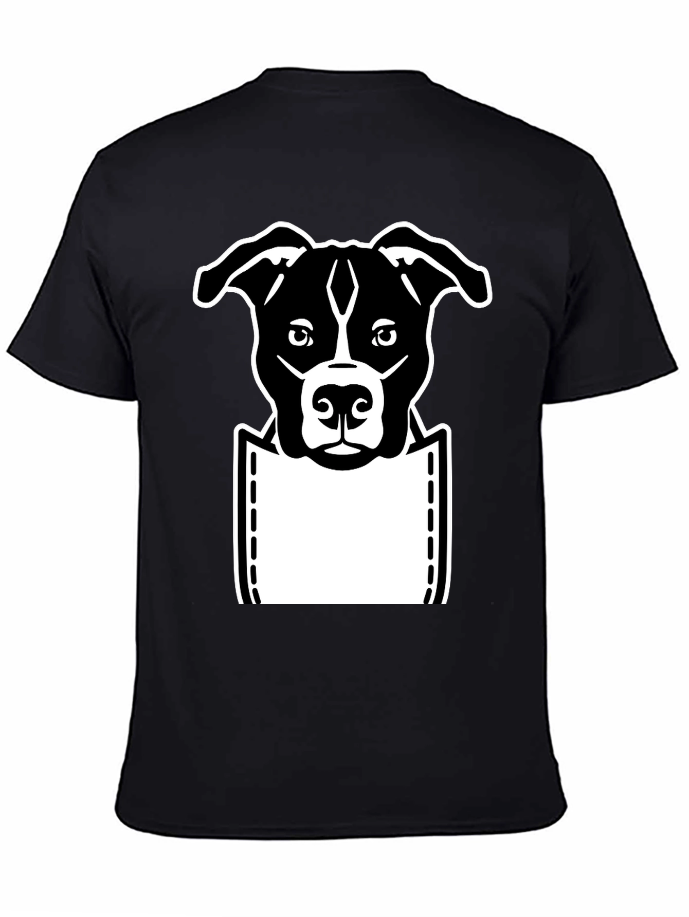 Camiseta Negra con Diseño de Perro en Bolsillo