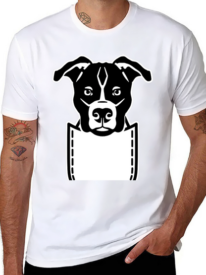 Camiseta Negra con Diseño de Perro en Bolsillo