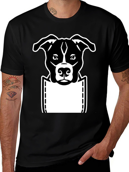 Camiseta Negra con Diseño de Perro en Bolsillo
