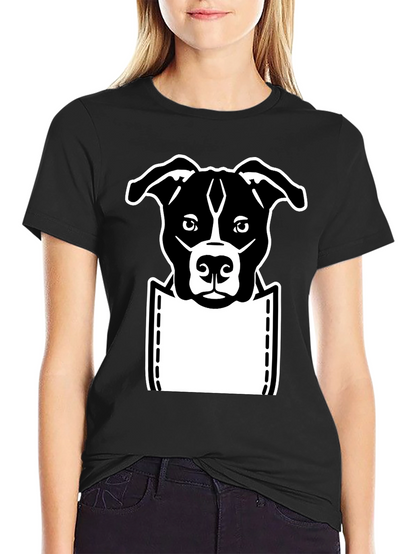 Camiseta Negra con Diseño de Perro en Bolsillo
