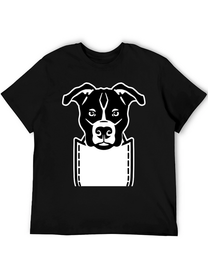 Camiseta Negra con Diseño de Perro en Bolsillo