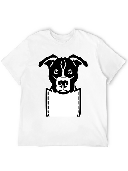 Camiseta Negra con Diseño de Perro en Bolsillo