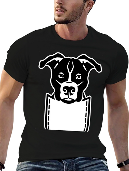 Camiseta Negra con Diseño de Perro en Bolsillo
