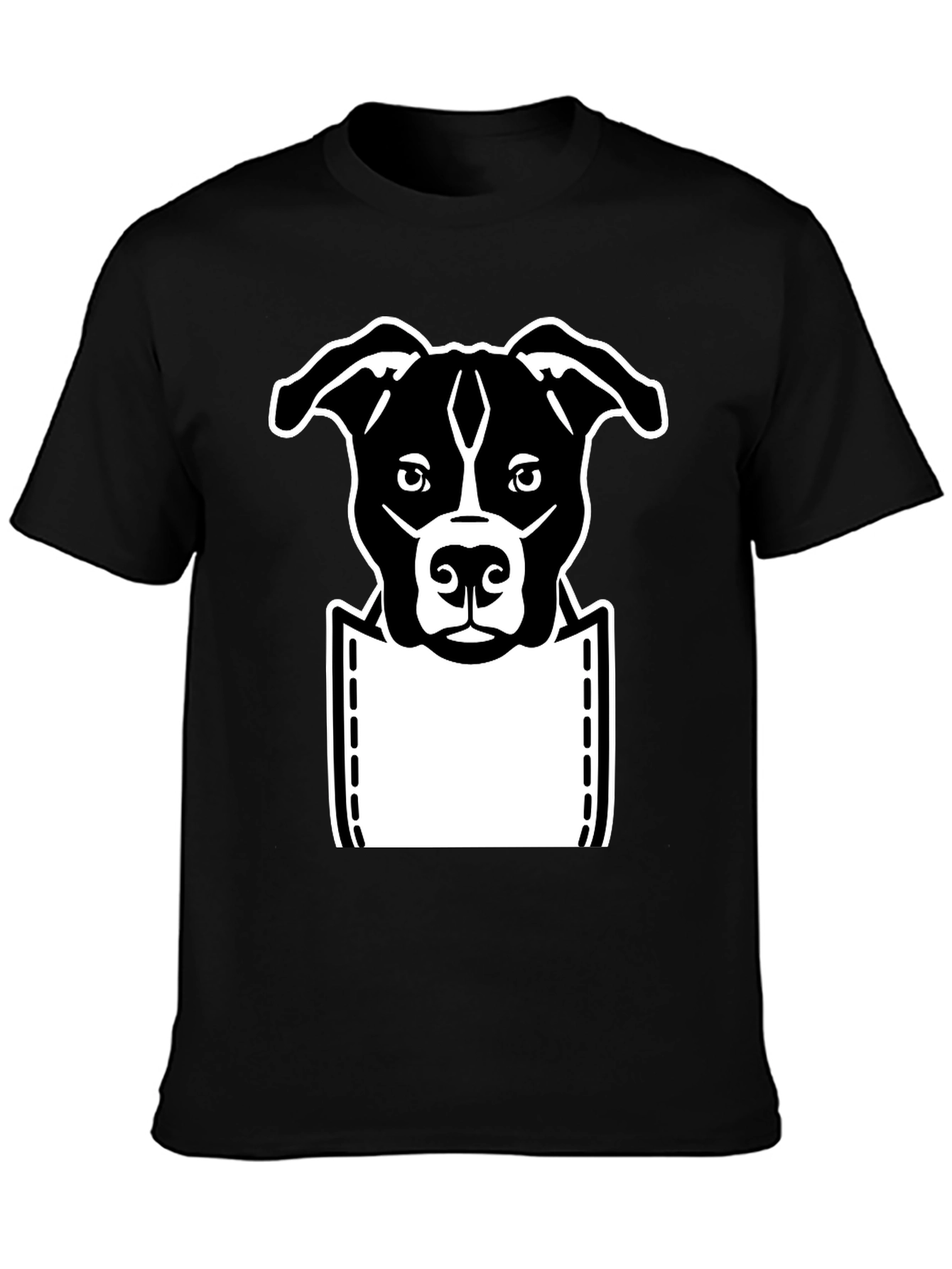 Camiseta Negra con Diseño de Perro en Bolsillo