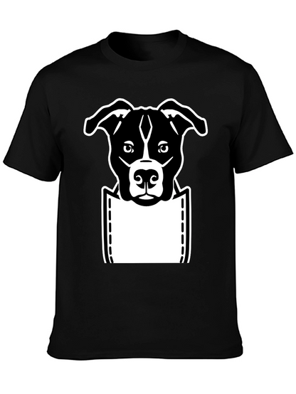 Camiseta Negra con Diseño de Perro en Bolsillo