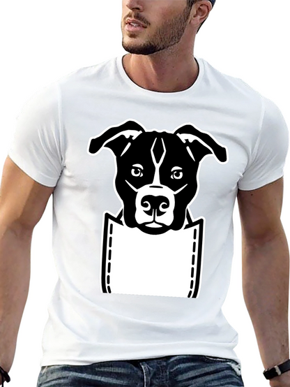 Camiseta Negra con Diseño de Perro en Bolsillo