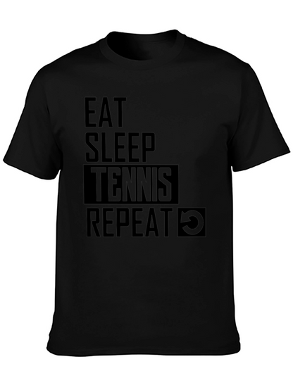 Camiseta Negra: Come Duerme Tenis Repite