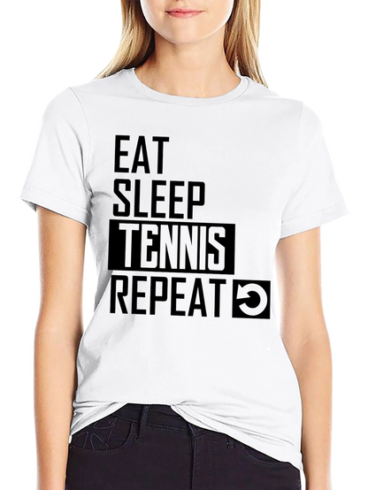 Camiseta Negra: Come Duerme Tenis Repite