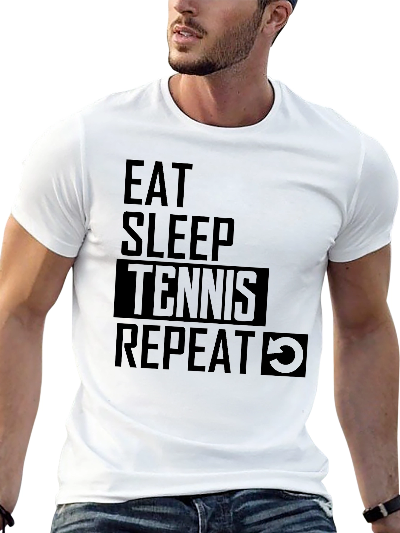 Camiseta Negra: Come Duerme Tenis Repite
