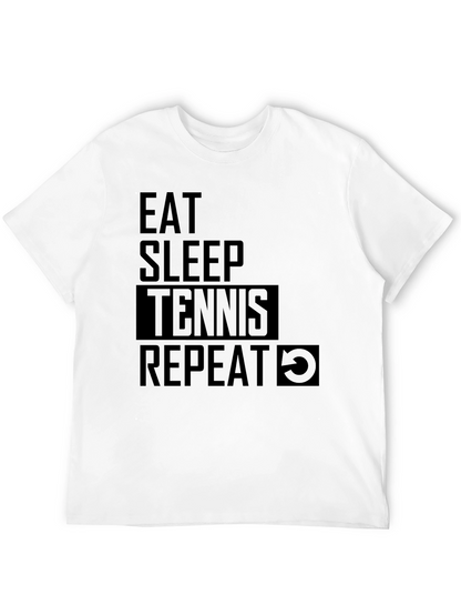 Camiseta Negra: Come Duerme Tenis Repite