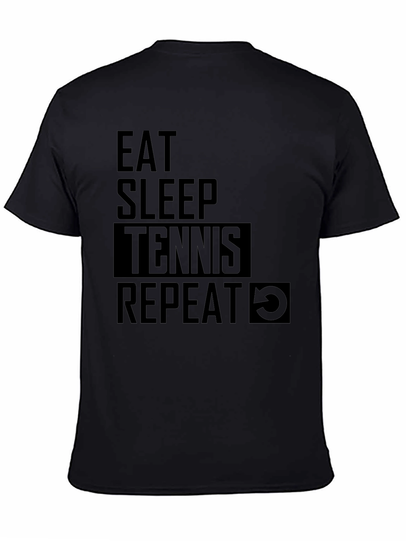 Camiseta Negra: Come Duerme Tenis Repite
