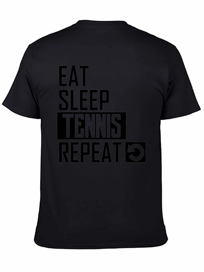 Camiseta Negra: Come Duerme Tenis Repite