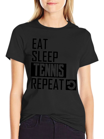 Camiseta Negra: Come Duerme Tenis Repite