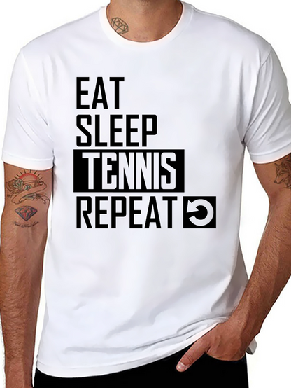 Camiseta Negra: Come Duerme Tenis Repite