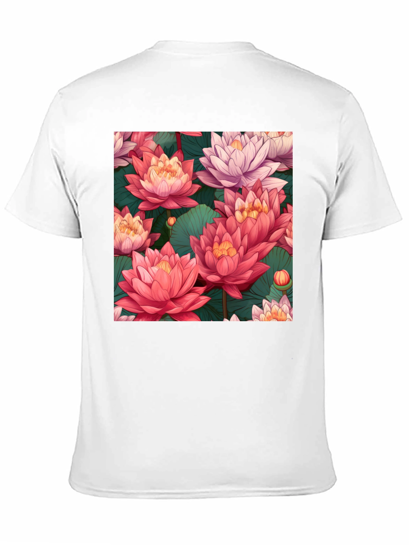 Camiseta Negra con Estampado Floral de Loto
