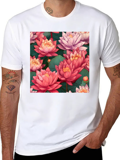 Camiseta Negra con Estampado Floral de Loto