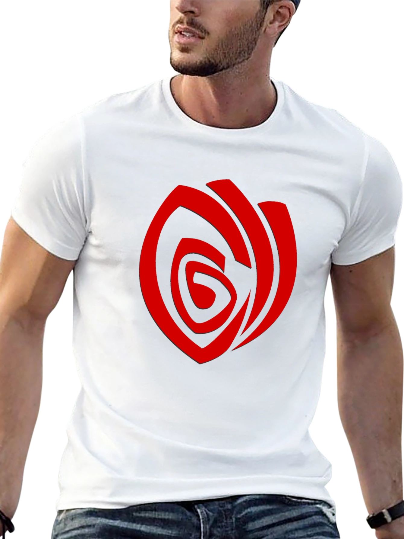 Camiseta Negra con Diseño Abstracto Rojo