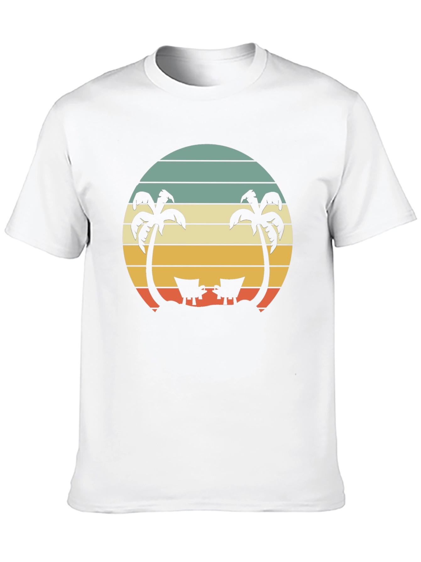 Camiseta Negra con Diseño Retro de Playa y Palmeras