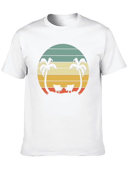 Camiseta Negra con Diseño Retro de Playa y Palmeras