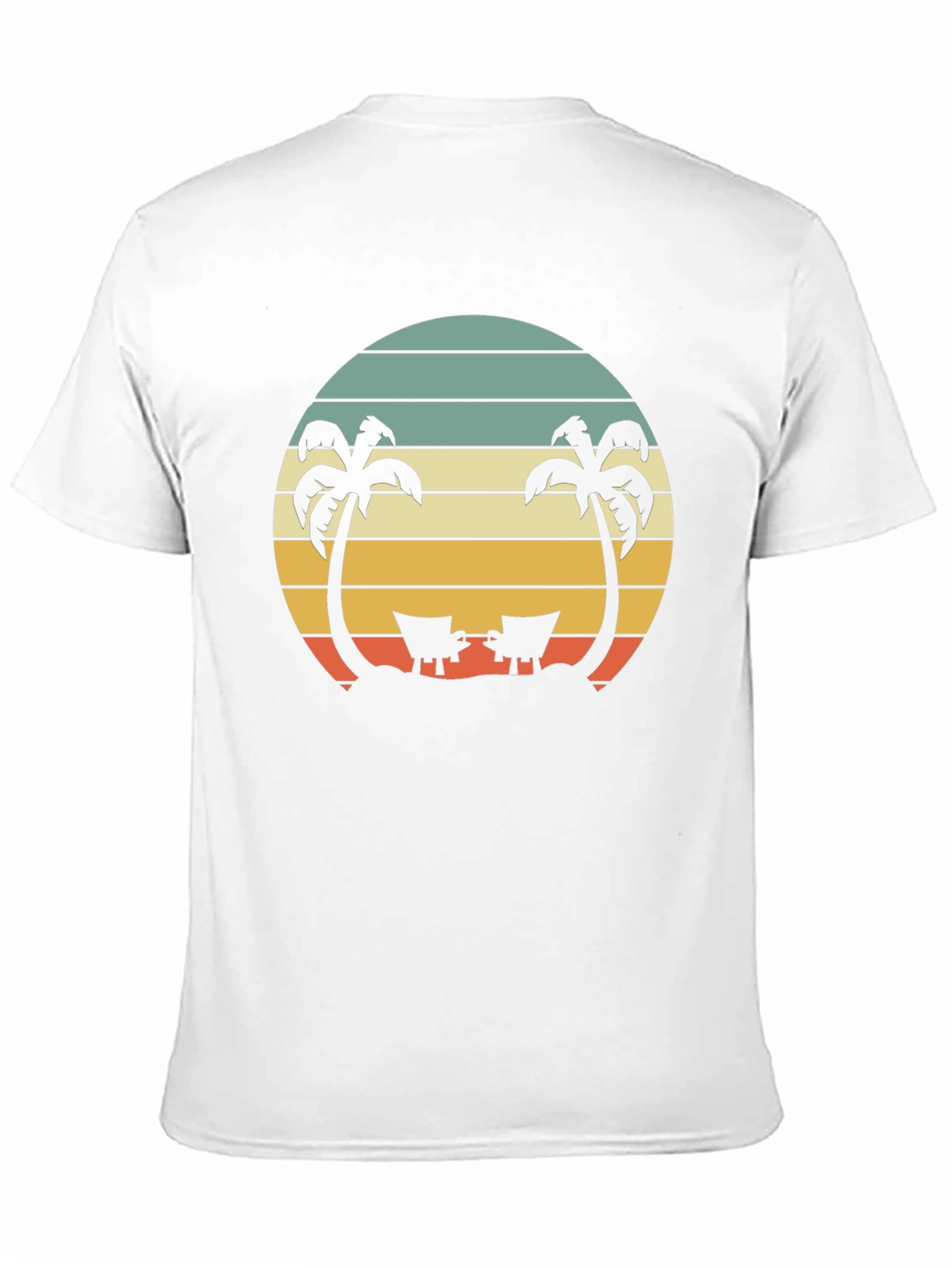 Camiseta Negra con Diseño Retro de Playa y Palmeras
