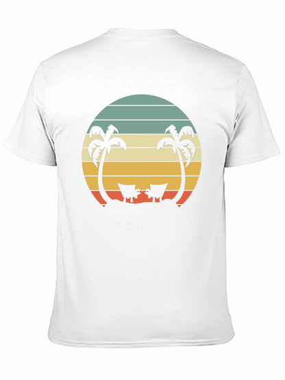 Camiseta Negra con Diseño Retro de Playa y Palmeras