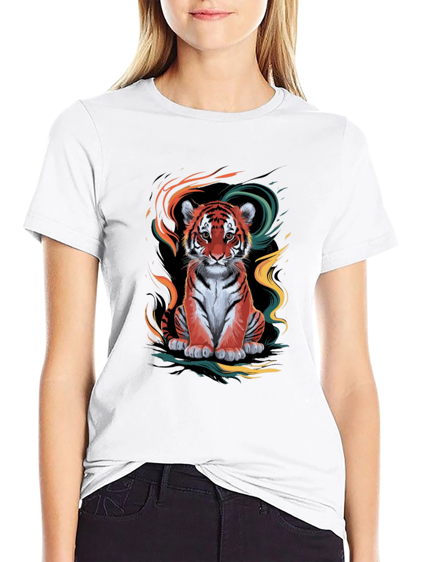 Camiseta Negra con Diseño de Tigre