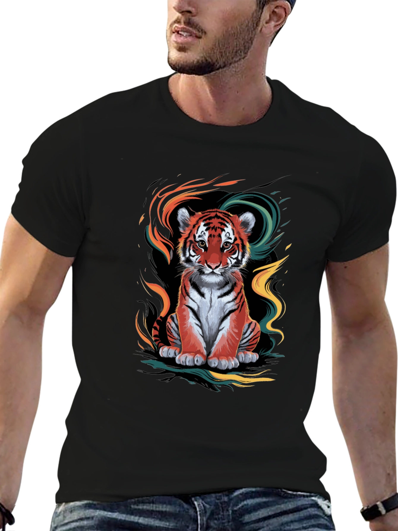 Camiseta Negra con Diseño de Tigre