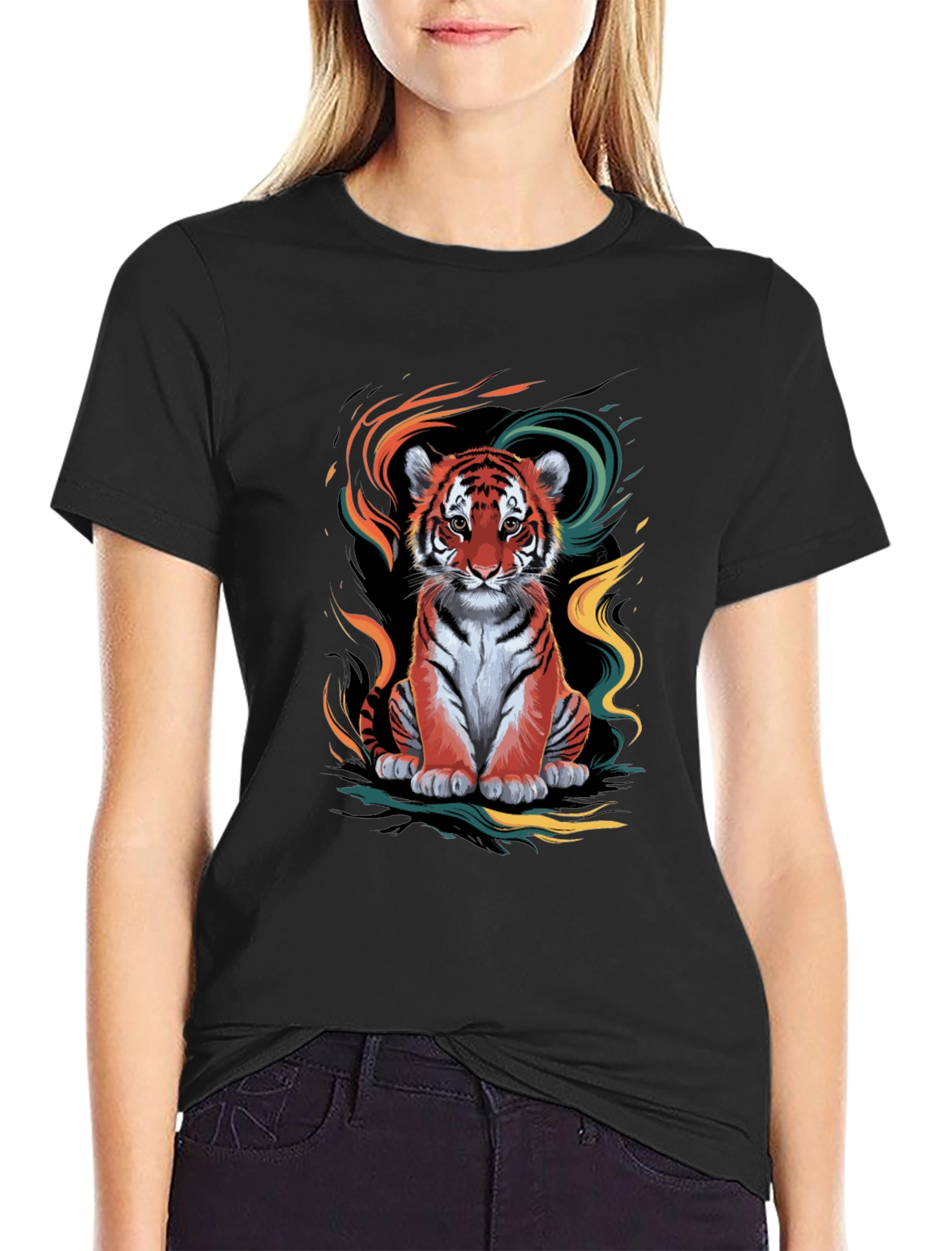 Camiseta Negra con Diseño de Tigre