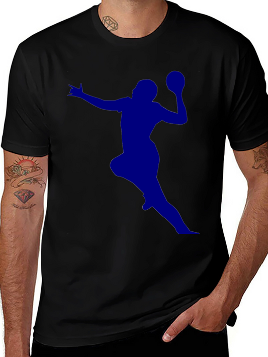 Camiseta Negra con Silueta Azul de Jugador de Balonmano