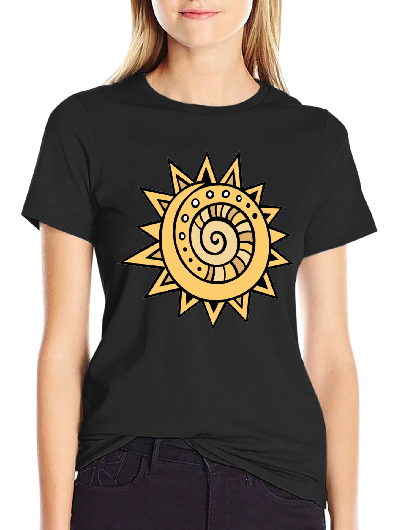Camiseta Negra con Sol Estilizado