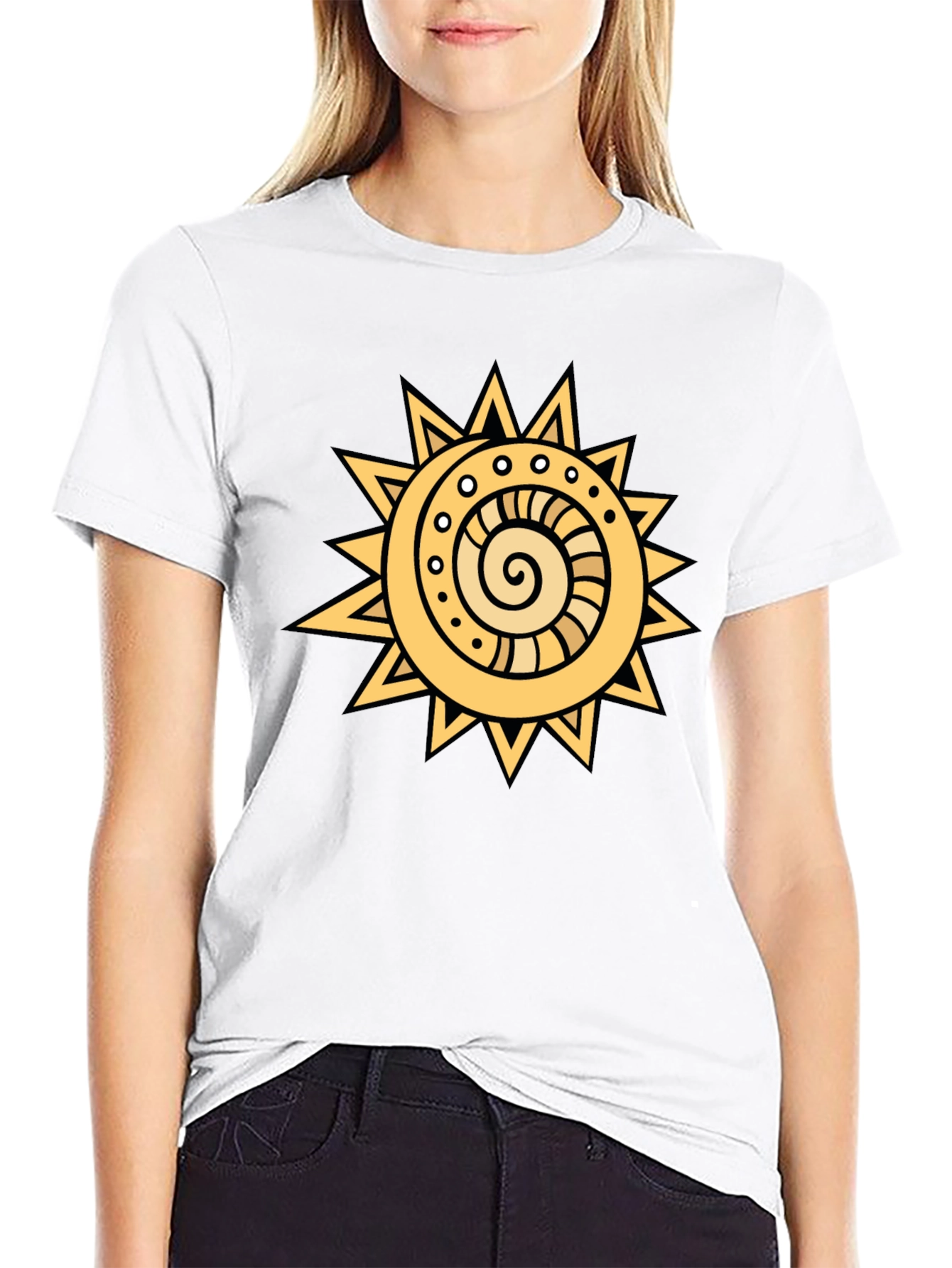Camiseta Negra con Sol Estilizado