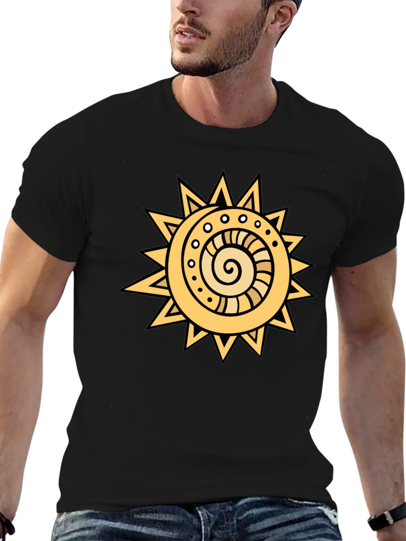Camiseta Negra con Sol Estilizado