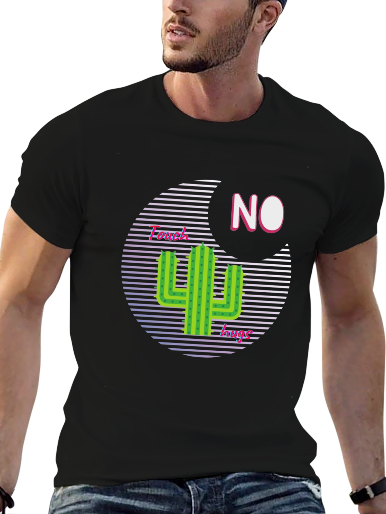 Camiseta Negra con Diseño Cactus No Touchy