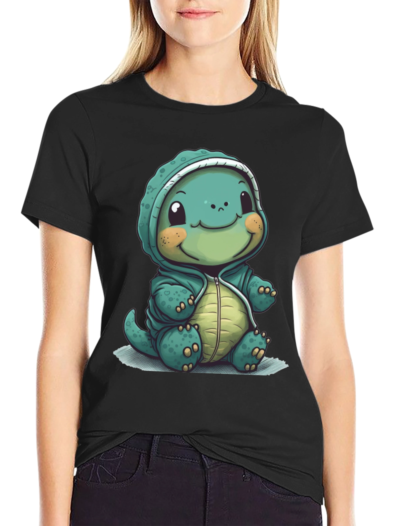 Camiseta Negra con Diseño de Tortuga Adorable