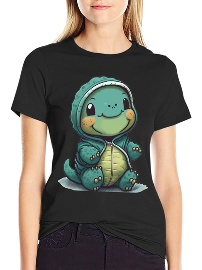 Camiseta Negra con Diseño de Tortuga Adorable