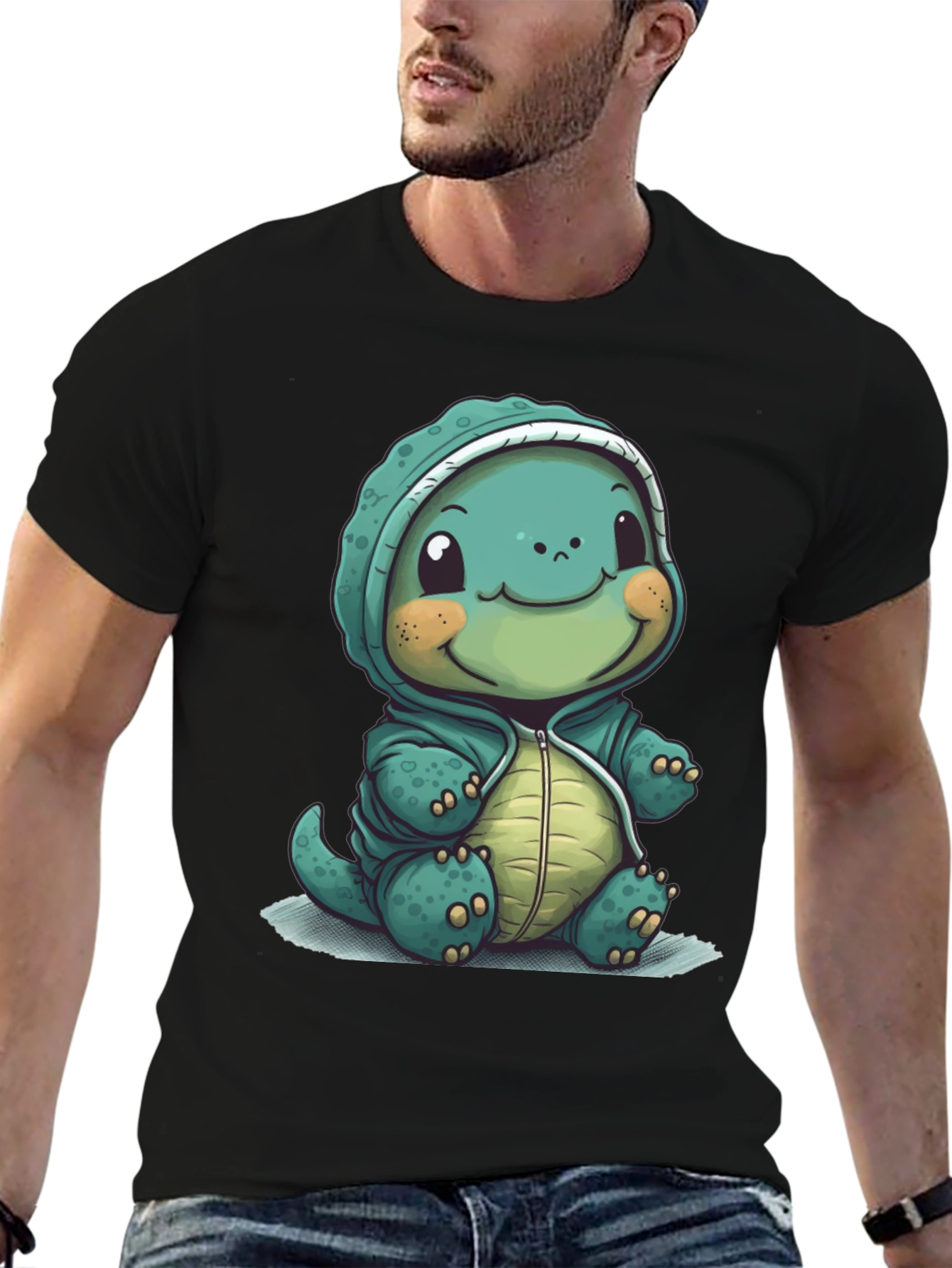 Camiseta Negra con Diseño de Tortuga Adorable