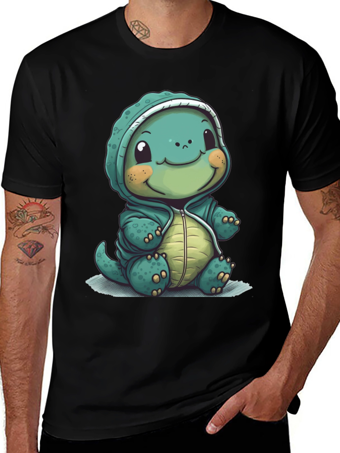Camiseta Negra con Diseño de Tortuga Adorable