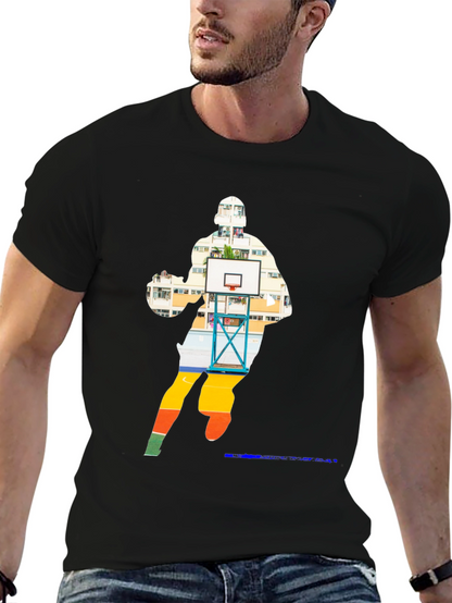Camiseta Negra con Diseño de Baloncesto Urbano