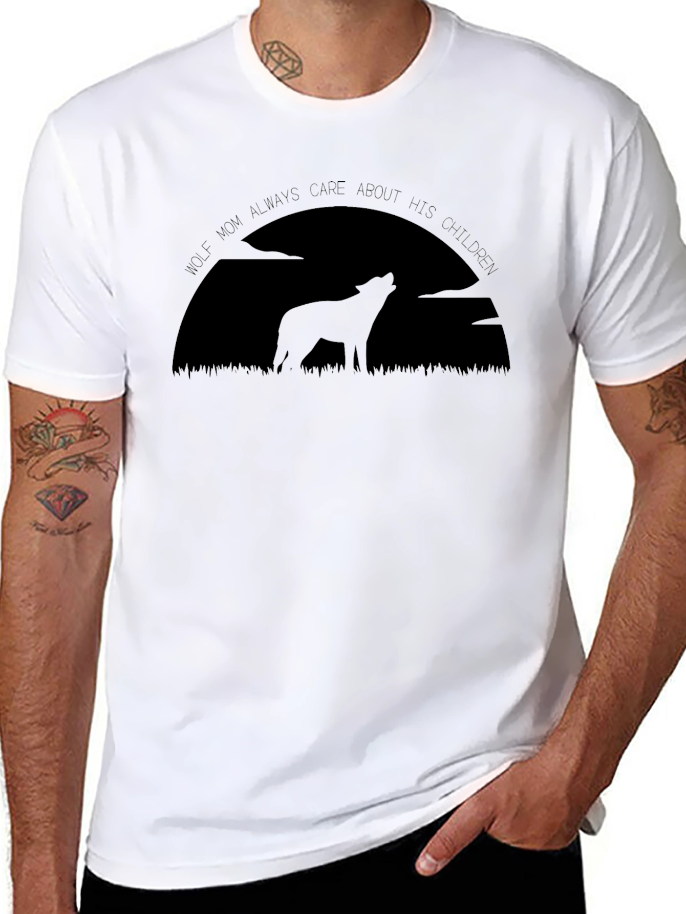 Camiseta Hombre Negra Lobo Maternal