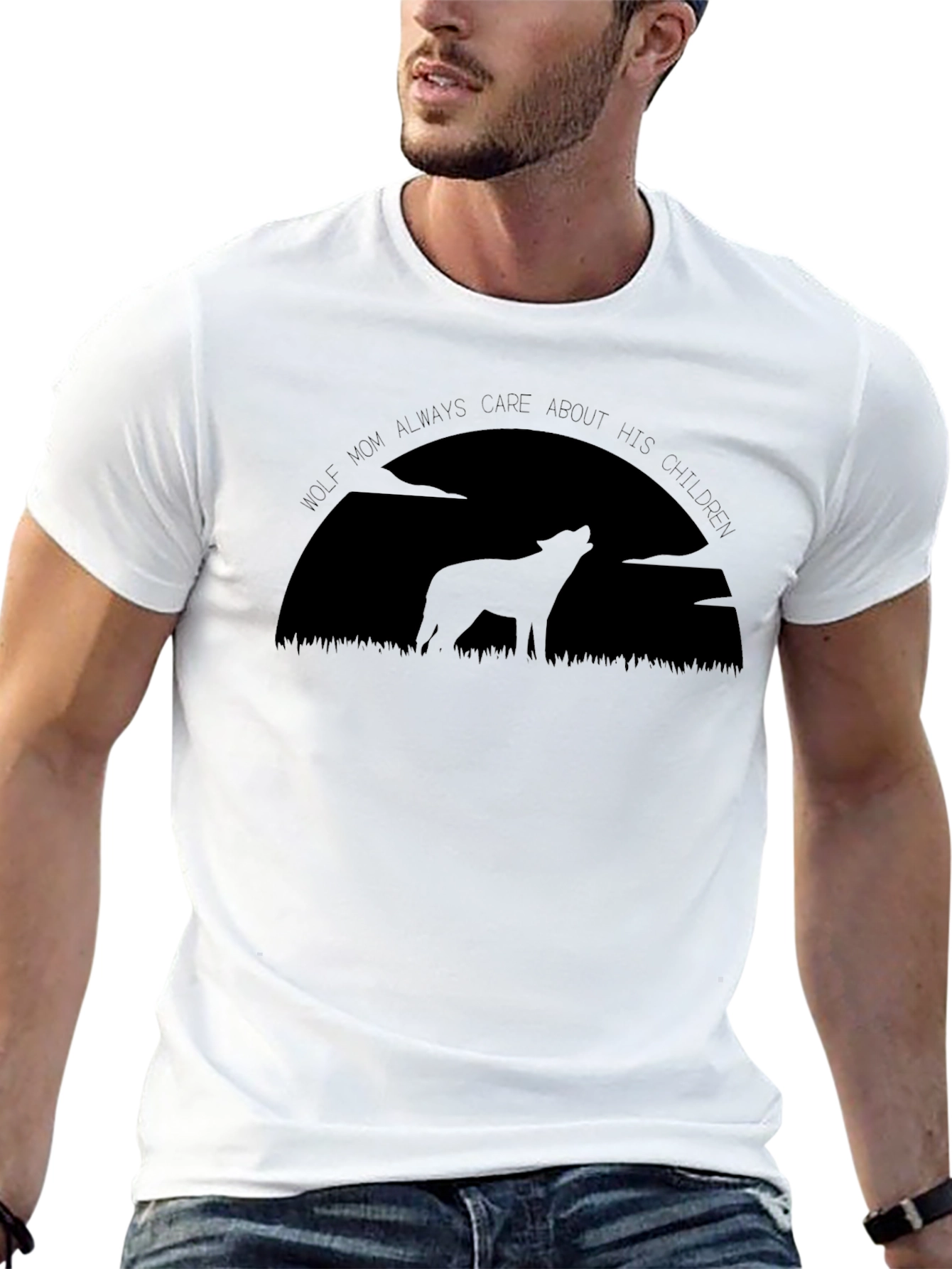 Camiseta Hombre Negra Lobo Maternal