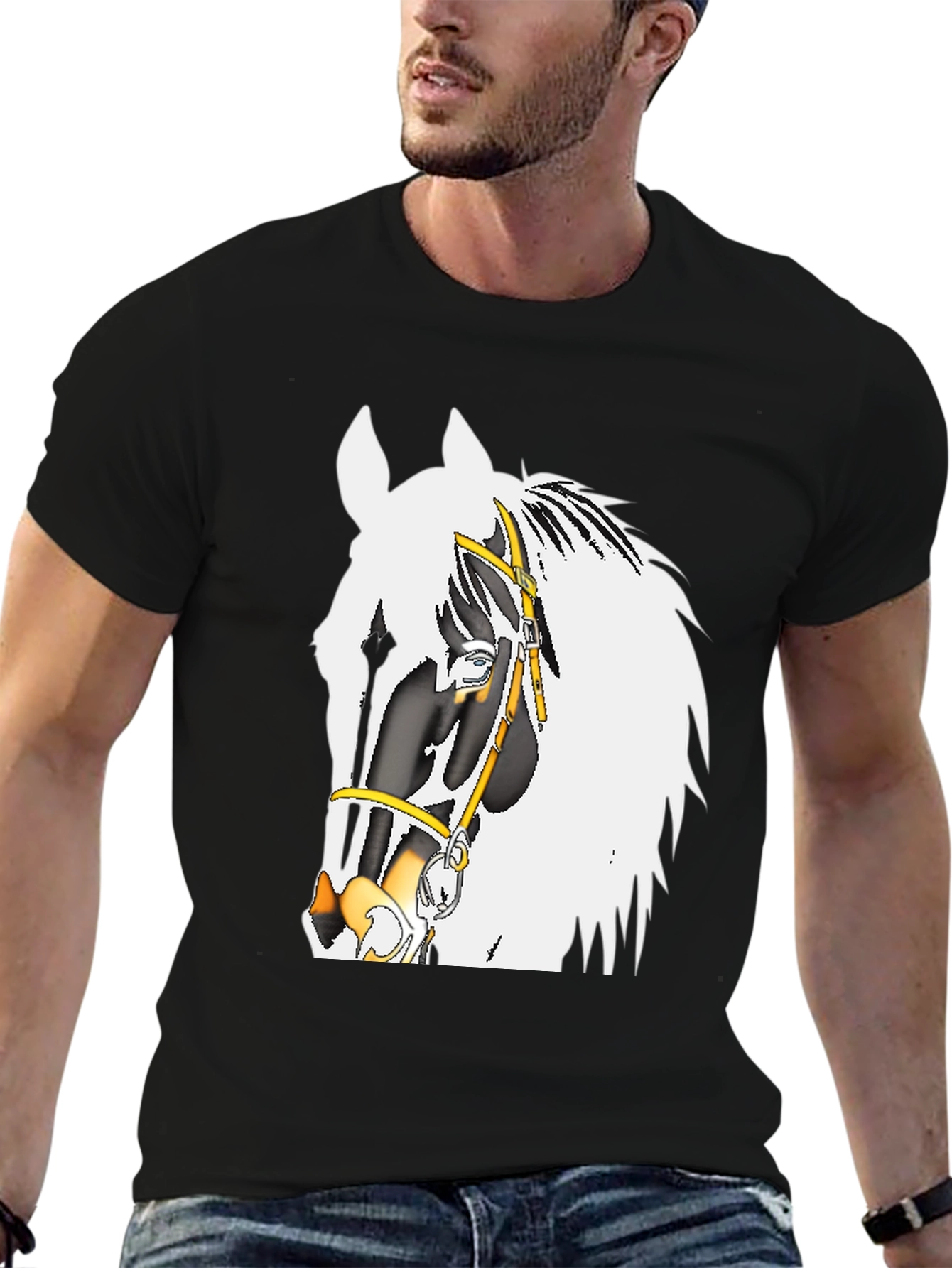 Camiseta Negra con Diseño de Caballo Ecuestre