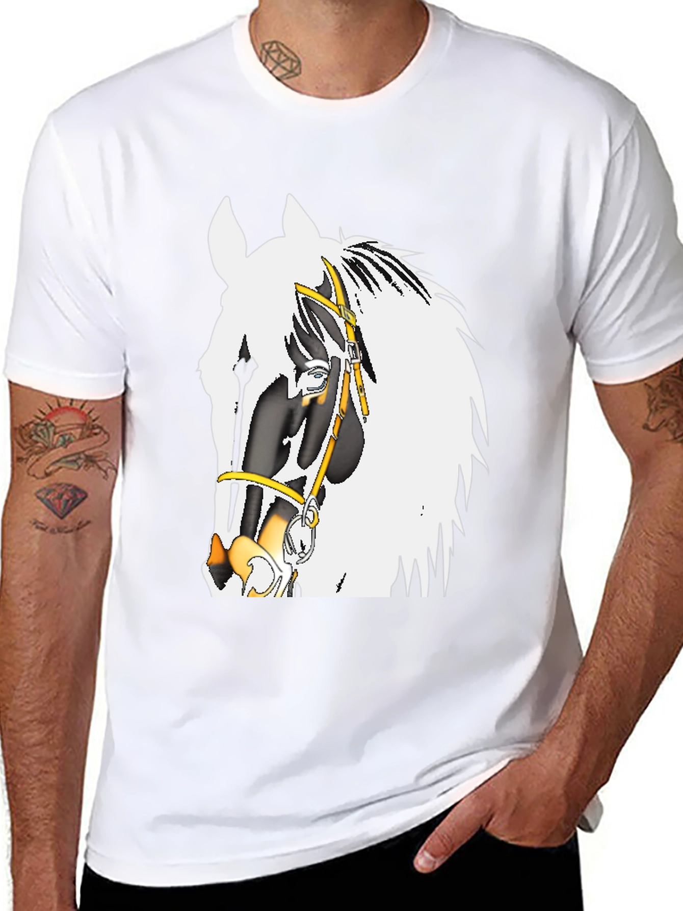 Camiseta Negra con Diseño de Caballo Ecuestre