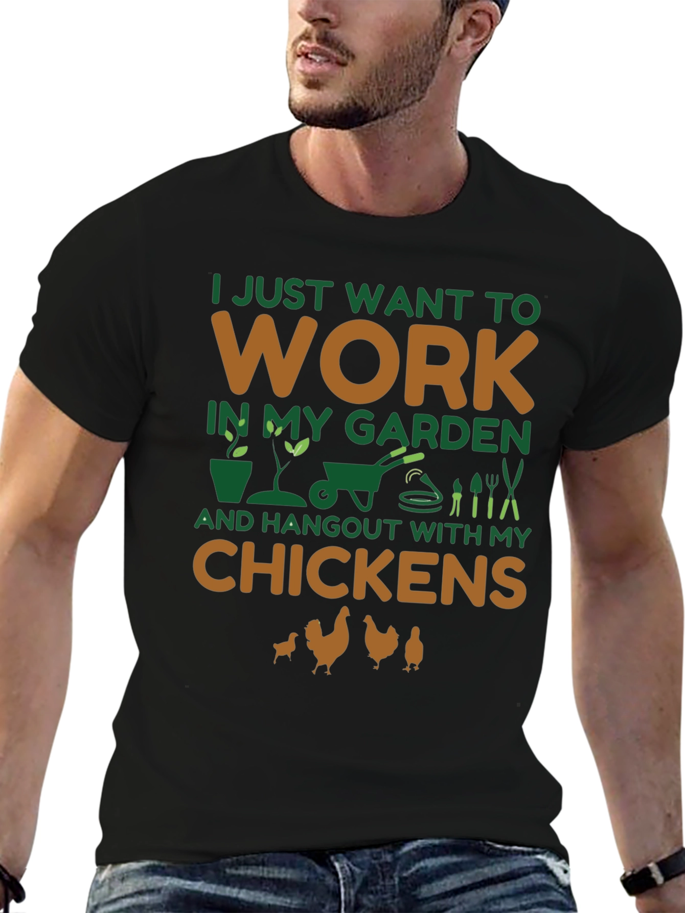 Camiseta Negra Jardinero y Amante de Gallinas